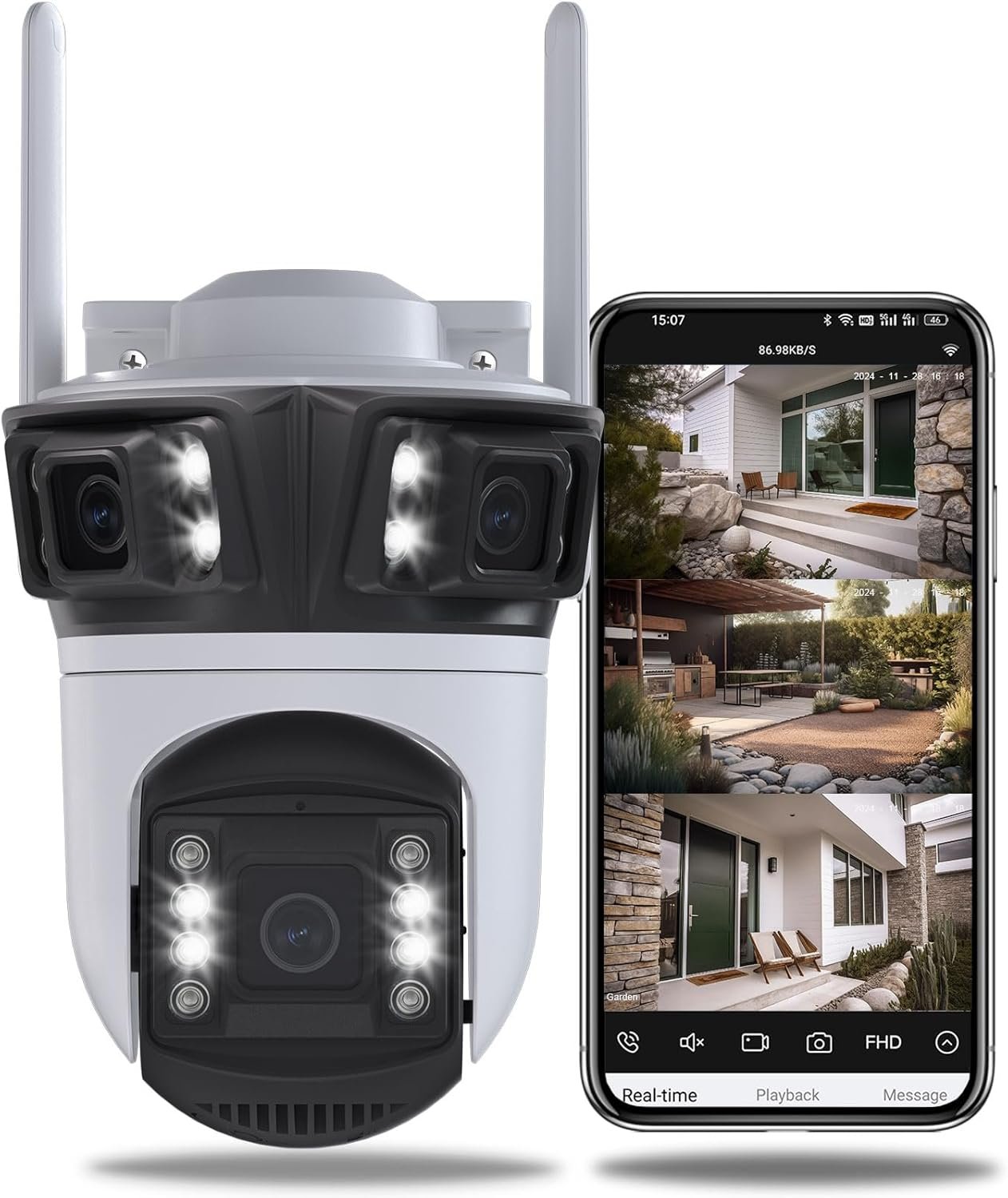685254dcd6bbd26859071da3-pan-tilt-outdoor-security-camera-3-lens 3 cam cctv hd - Image 1